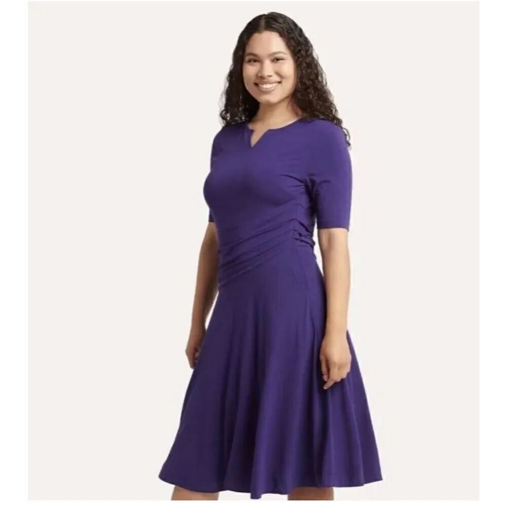 Betabrand‎ Stretch Jersey Ruched Fit & Flare Dress Royal Purple Sz M